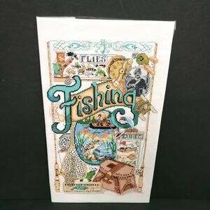 Handmade Completed Cross Stitch Fishing Fisherman Fish Lodge Cabin Wall Art